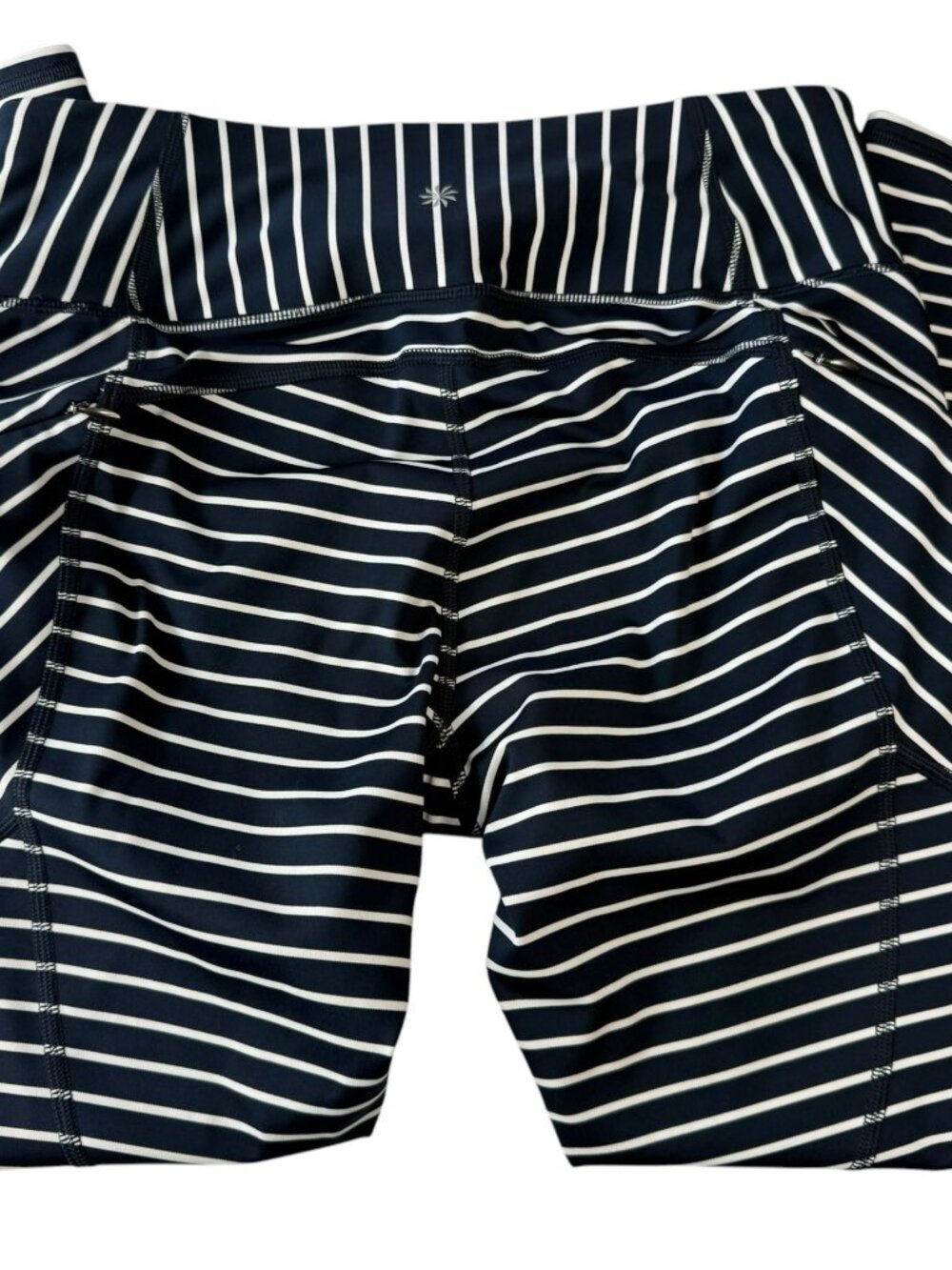 ATHLETA Dark Blue / White Striped Legging. Athletic / Yoga. Size women's M